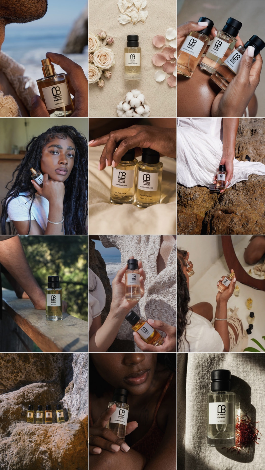 Monbeau Afrique social media feed preview showing luxury fragrance content